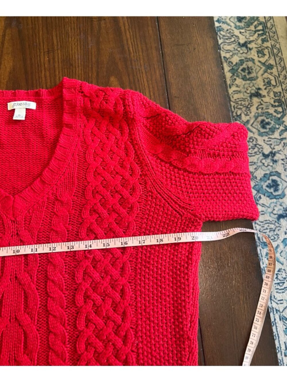 Vintage St.John's Bay Petite Red Cable Knit V-neck Long Sleeve Sweater Large - Picture 6 of 7